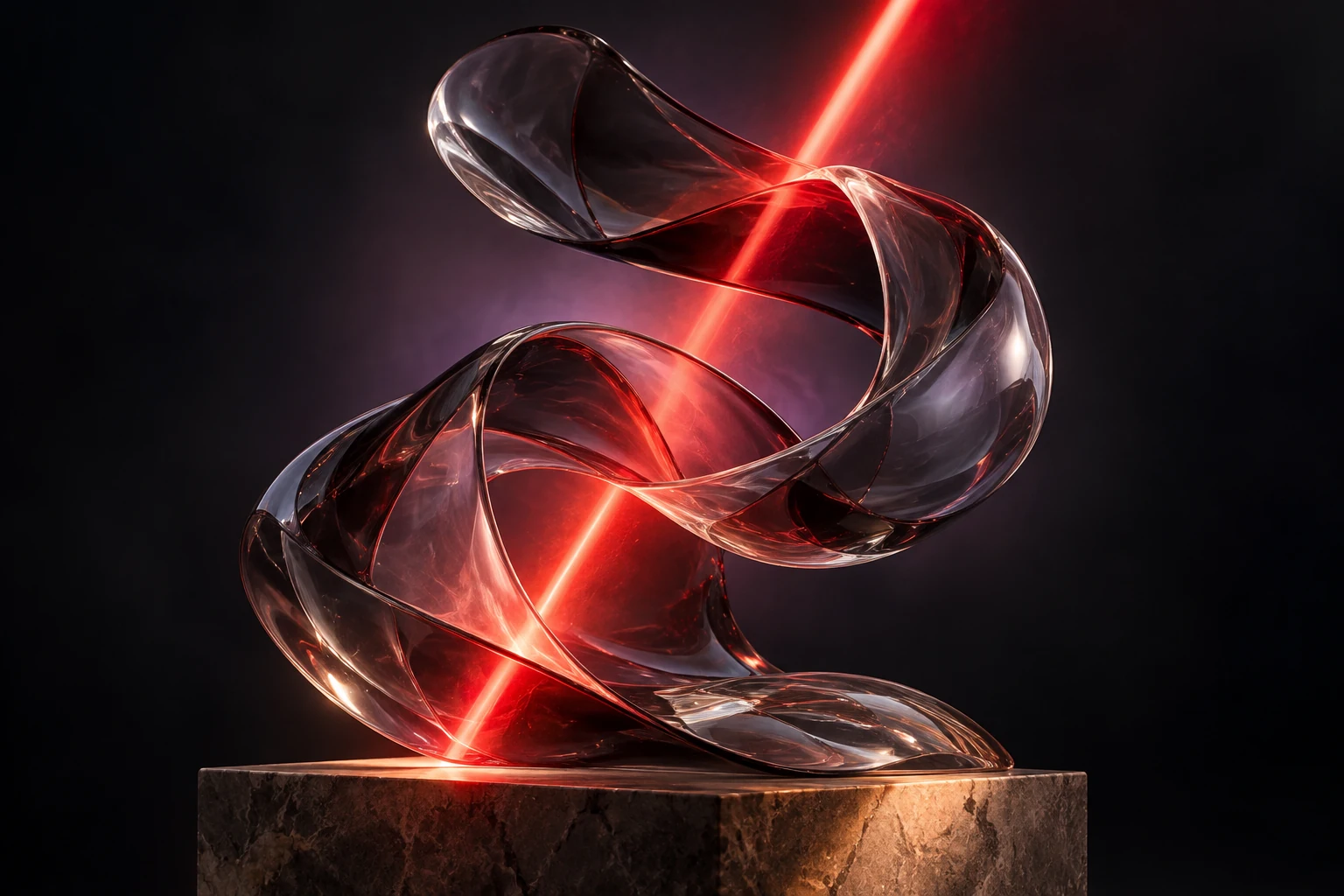 Artistic interpretation of light using glass and crimson illumination